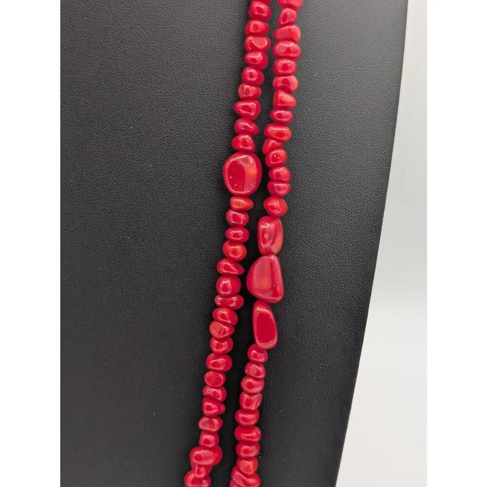 Vintage Long Red Coral Beaded  66" Over the Head Necklace 112.76g - Picture 4 of 8